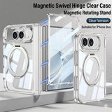 iPhone Duo Magnetic Folding Clear Case with 360 Swivel Kick Stand (Transparent / Black)