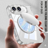 iPhone Duo Magnetic Folding Clear Case with 360 Swivel Kick Stand (Transparent / Black)