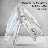 iPhone Duo Magnetic Folding Clear Case with 360 Swivel Kick Stand (Transparent / Black)