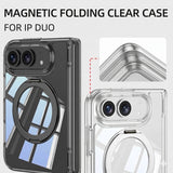 iPhone Duo Magnetic Folding Clear Case with 360 Swivel Kick Stand (Transparent / Black)