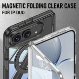 iPhone Duo Magnetic Folding Clear Case with 360 Swivel Kick Stand (Transparent / Black)