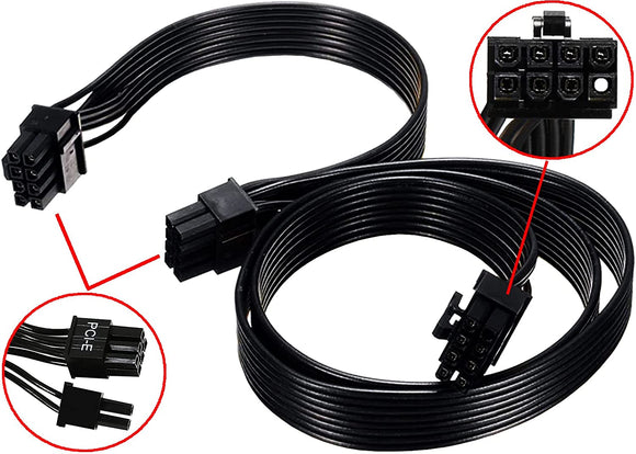 Pi+®(PiPlus®) PSU 8 Pin Male to Dual PCIe 2X 8 Pin (6+2) Male Power Cable