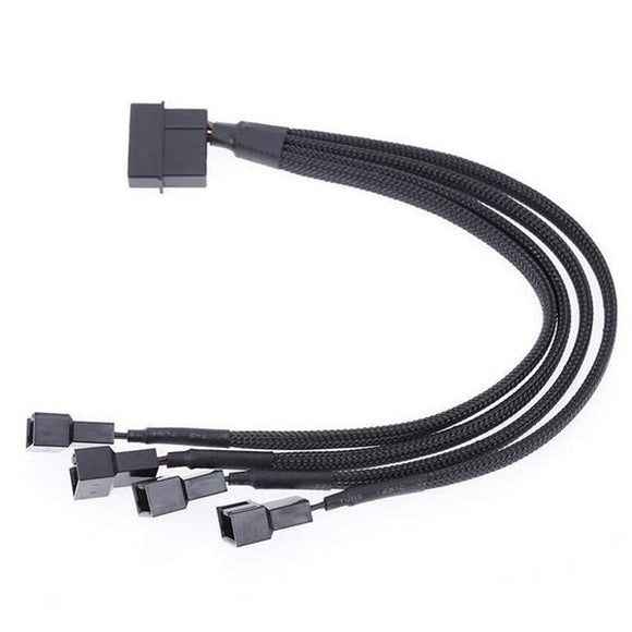 Pi+® (PiPlus®) 4-Pin Molex to 4 x 3/4-Pin PC Case Fan Sleeved Adapter Cable