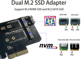 Pi+®(PiPlus®) Dual M.2 PCIE Adapter for 1slot SATA (b Key) & 1slot PCIE NVMe SSD (m Key)