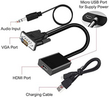 Pi+® (PiPlus®) VGA Male to HDMI Female Output 1080P HD+Audio Cable-TV AV Video Cable Converter Adapter