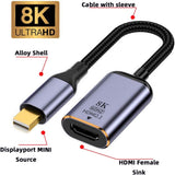 Pi+® (PiPlus®) 8K Mini DP Male to HDMI 2.1 Female Converter Cable