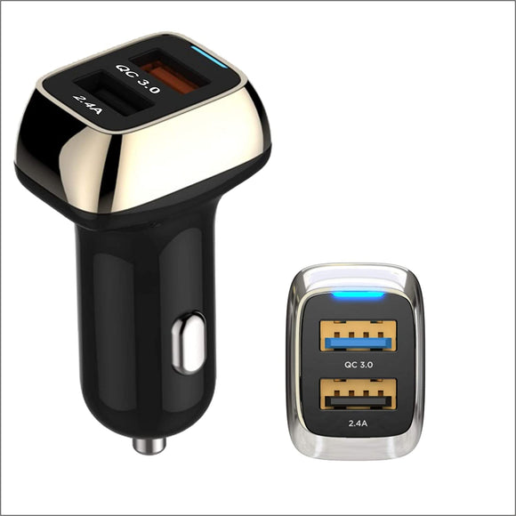 Pi+® (PiPlus®) Dual USB Qualcomm Compatible Quick Charge 3.0 Car Charger