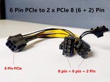 Pi+® (PiPlus®) 6Pin (Female) to 2(6+2) Pin (Male) PCIe Power Cable