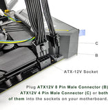 Pi+®(PiPlus®) EPS12V CPU 8 Pin Female to CPU ATX 8 Pin and ATX 4 Pin Male Power Supply Extension Cable